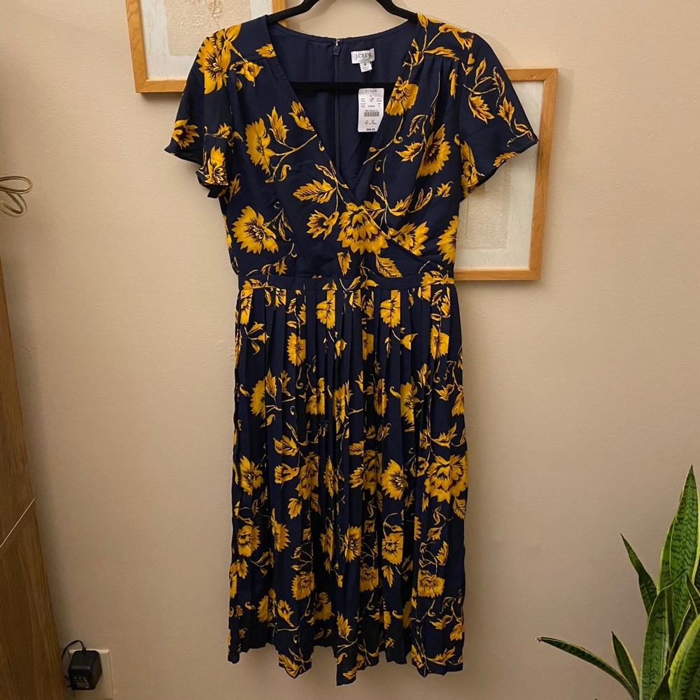 J. Crew Pleated V-Neck Midi Dress